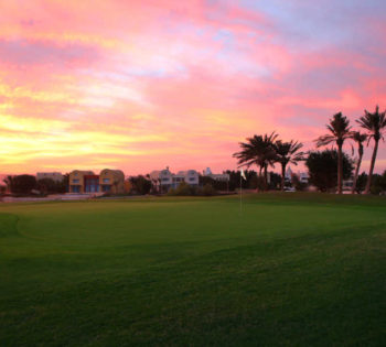 Sunset in Steigenberger El Gouna Red Sea with the greenery golf in Red Sea Egypt