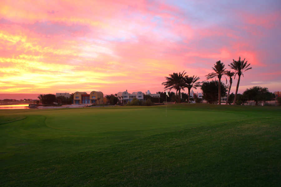 Sunset in Steigenberger El Gouna Red Sea with the greenery golf in Red Sea Egypt