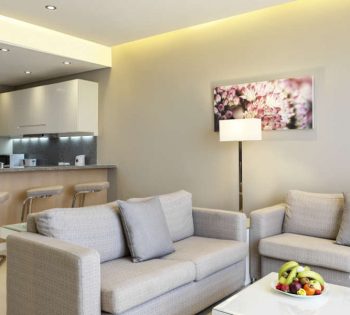 Ancient Sands Golf Resort and Residence El Gouna Hotel Three bedroom apartment living room and kitchen area