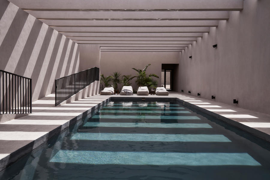 interior spa pool wiht long chairs at casa cook el gouna hotel in egypt