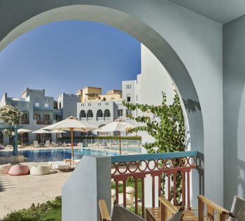 The view from accessible room at Fanadir Hotel that overlooking the pool in El Gouna Red Sea luxury accommodation