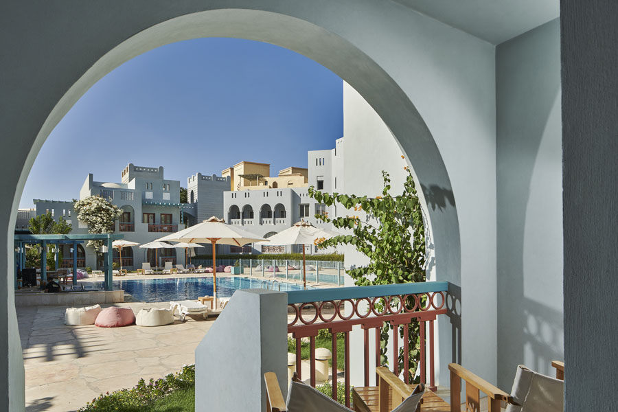 The view from accessible room at Fanadir Hotel that overlooking the pool in El Gouna Red Sea luxury accommodation