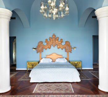 king bed inside Super premium suite at la maison bleue el gouna hotel