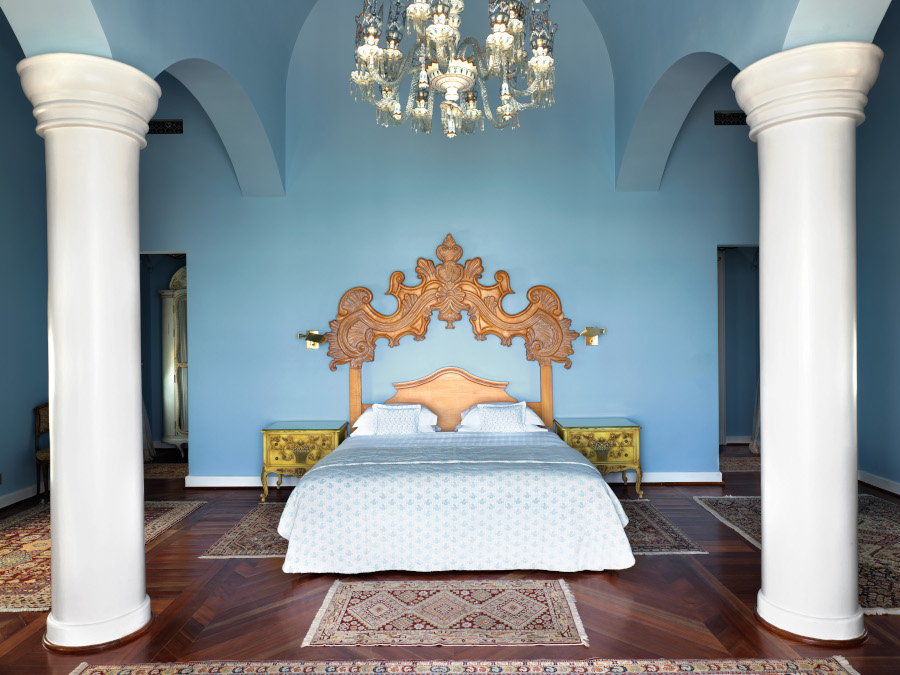 king bed inside Super premium suite at la maison bleue el gouna hotel