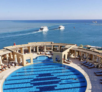 Le Soleil pool and Abu Tig Marina view of Ocean View Adults only Hotel El Gouna