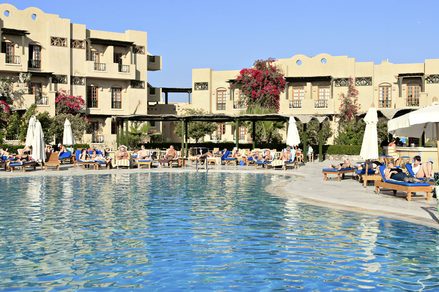 Dolphin Pool Bar of Rihana Resort Inn El Gouna Hotel serves drinks and snacks