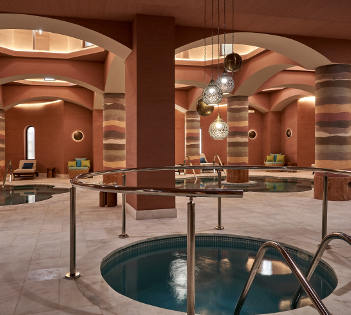 The pools and the relaxation area of Wellness Center and spa at Steigenberger Golf Resort in El Gouna