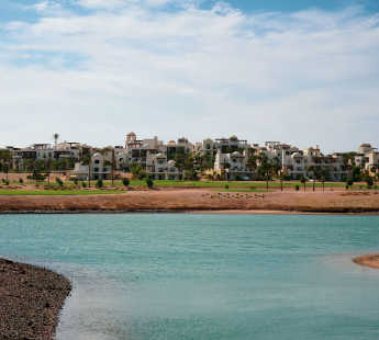 Ancient Sands Golf Resort and Residences overview from Red Sea Lagoon in El Gouna