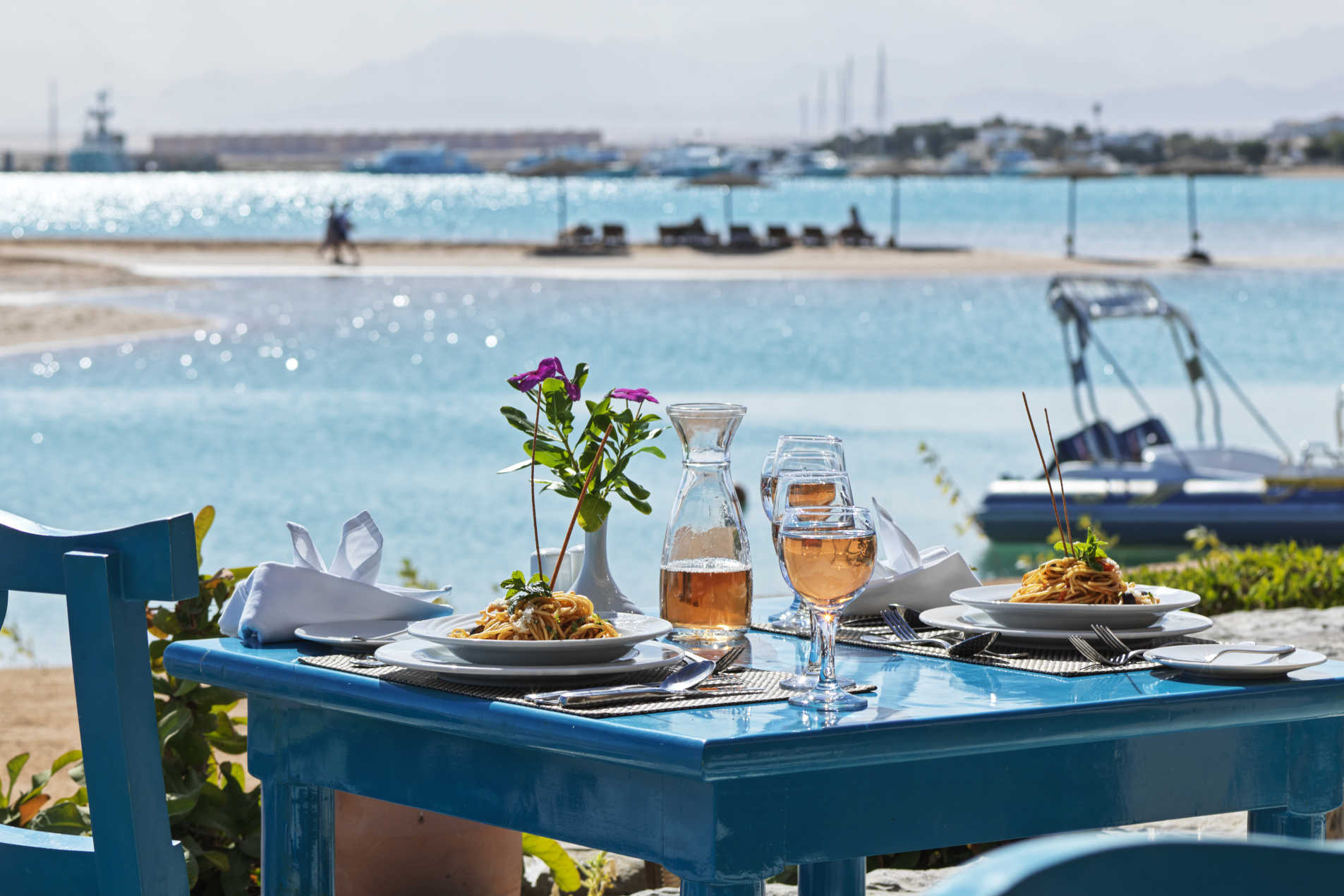 Dinning with Red Sea view in El Gouna Labranda Club Paradisio Hotel while enjoying the fresh breeze at Morgan's Restaurant