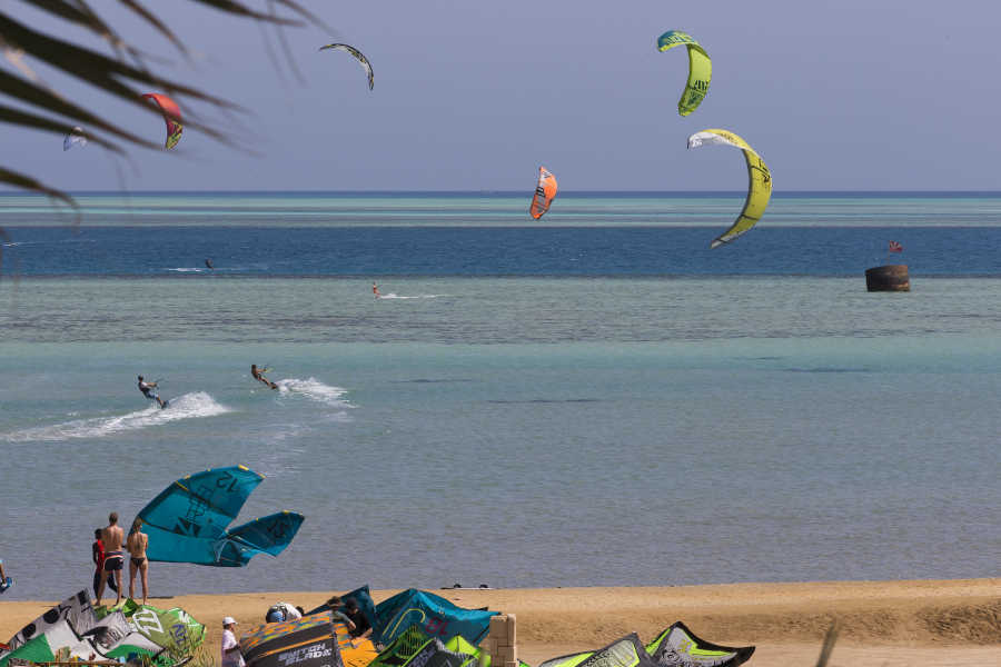the kites from Kite People Kitesurfing Center in Mövenpick Resort in El Gouna