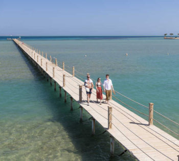 Zeytouna Beach overview in El Gouna with a pier in Red Sea crystal waters