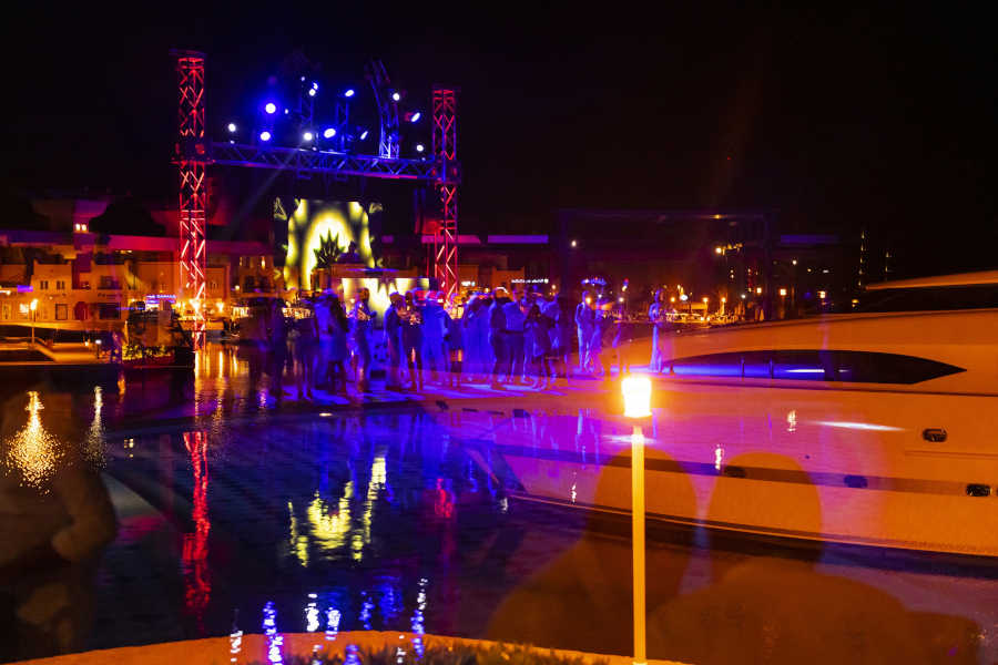 Duport pool club in Ocean View Hotel in El Gouna that overlooking Abu Tig Marina with its luxurious yachts