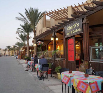 front view of charley's creperie in downtwon el gouna