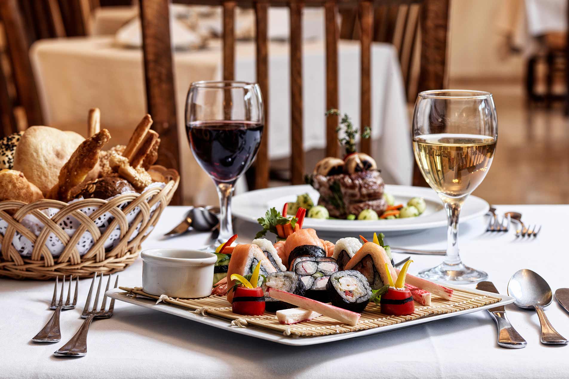 Menu item with sushi at Ancient Sands restaurant