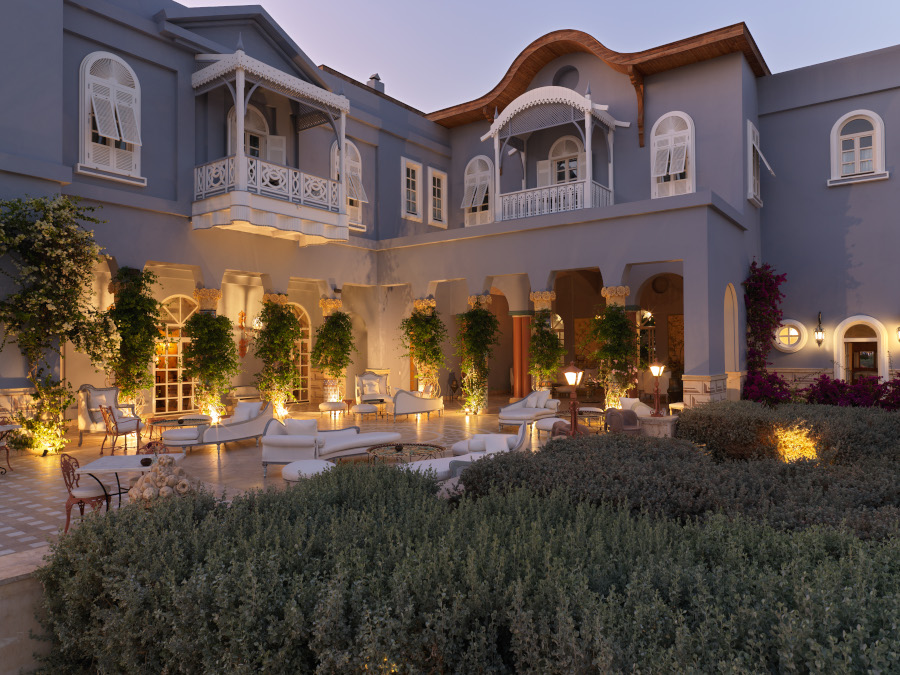 the exterior of la restaurant at la maison blueue el gouna