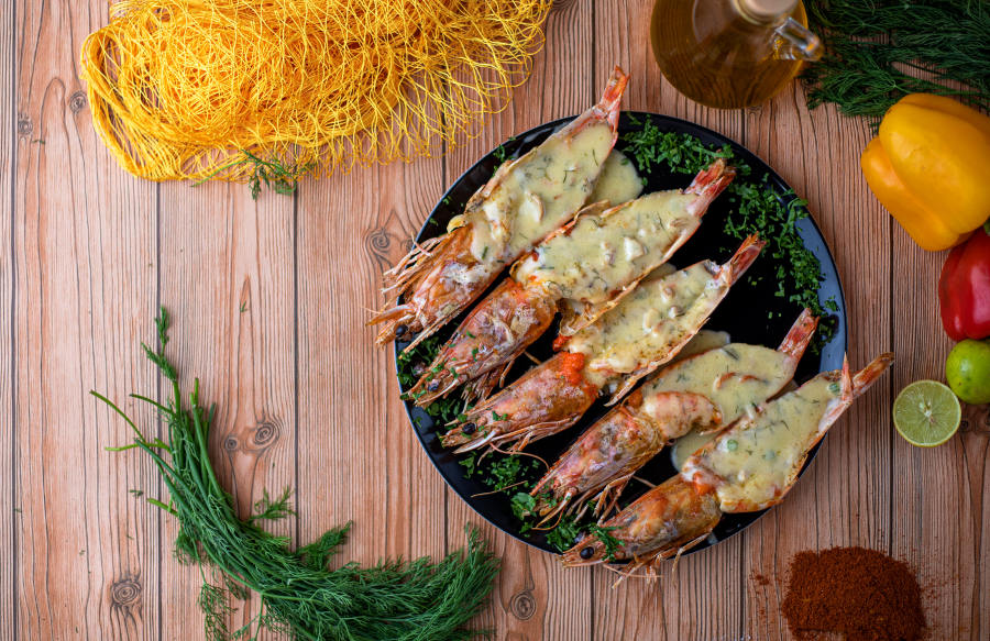 seafood platter with shrimps from red sea