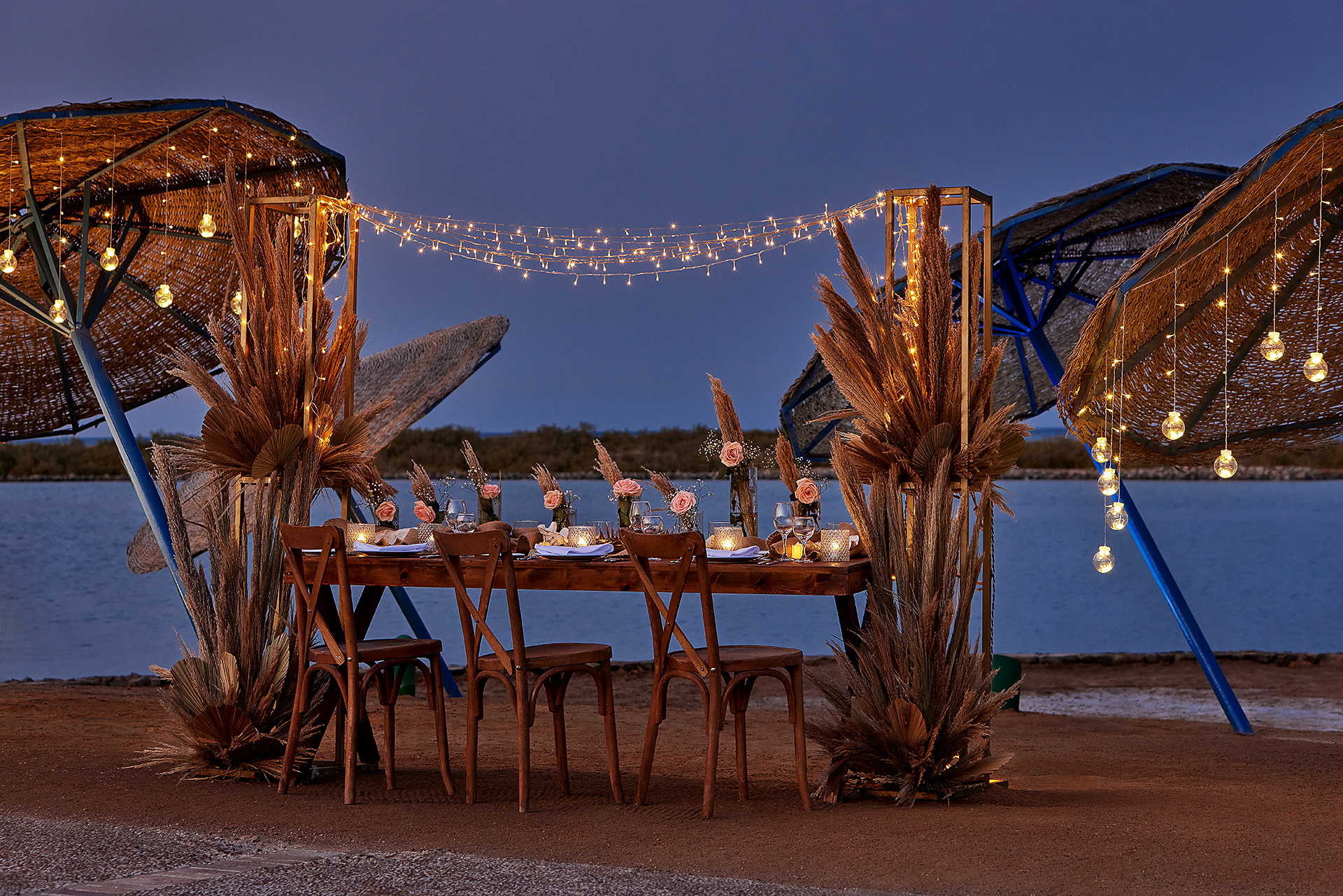wedding decorations on the beach at sheraton miramar el gouna
