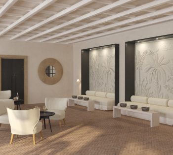 Hotel modern design lobby area with sofas and chairs
