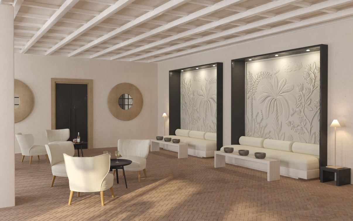 Hotel modern design lobby area with sofas and chairs