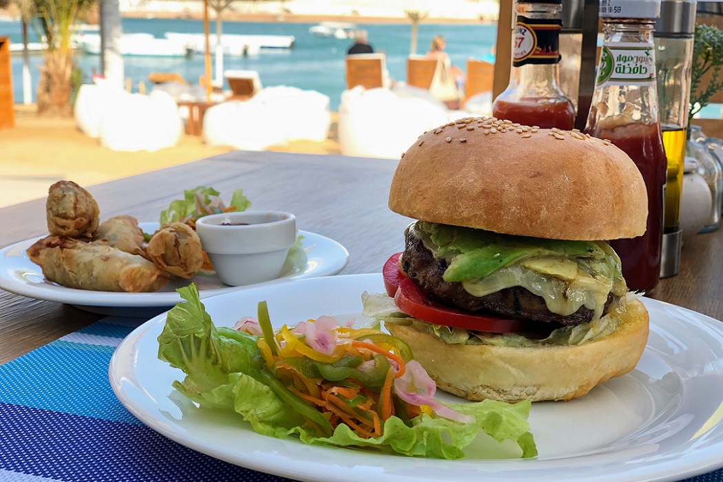 burger and salad lunch beach restaurant