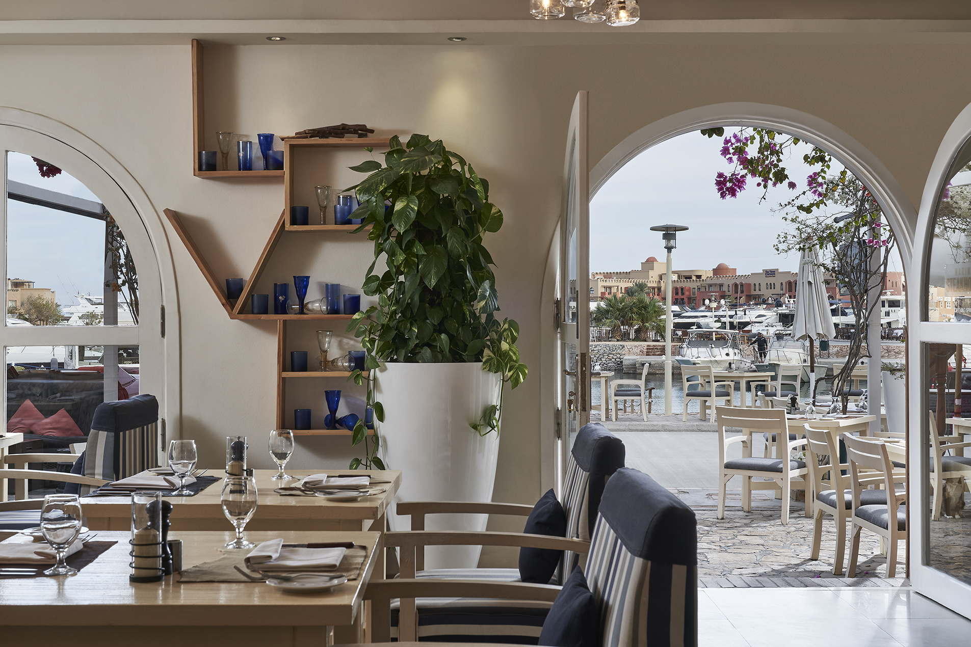 Photo from inside SteakHouse Restaurant with Marina View