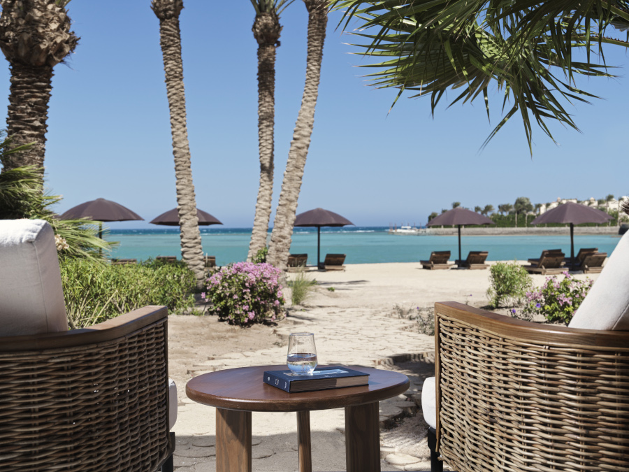 Beach front room patio at The Chedi hotel El Gouna