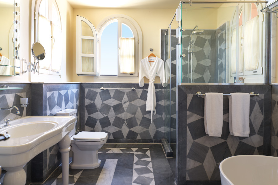 bathroom inside tower suite in la maison blue hotel el gouna