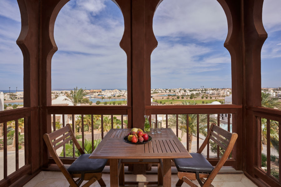 golf view from one bedroom apartment balcony inside ancient sands el gouna resort